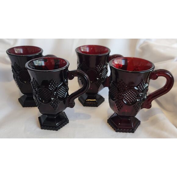 Avon 1876 Cape Cod Ruby Red Coffee Mugs-Set of 4  Vintage Pressed Glass Perfect - Picture 1 of 6
